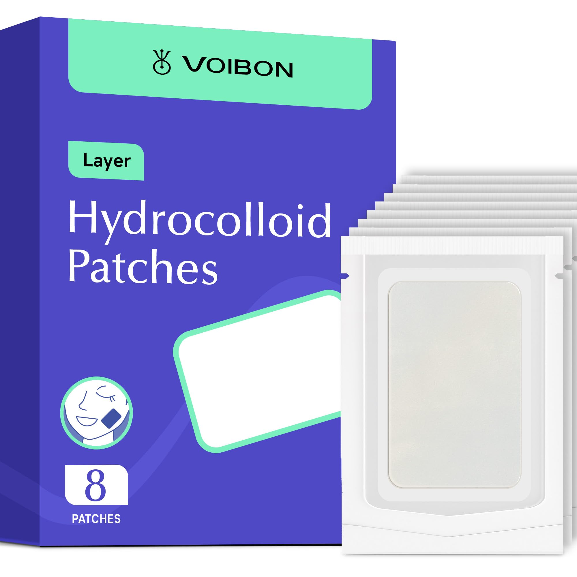 Voibon XXL Acne Patches - Hydrocolloid Pimple Covers for Face & Body Breakouts | Cystic Zit Treatment | Vegan (8ct)