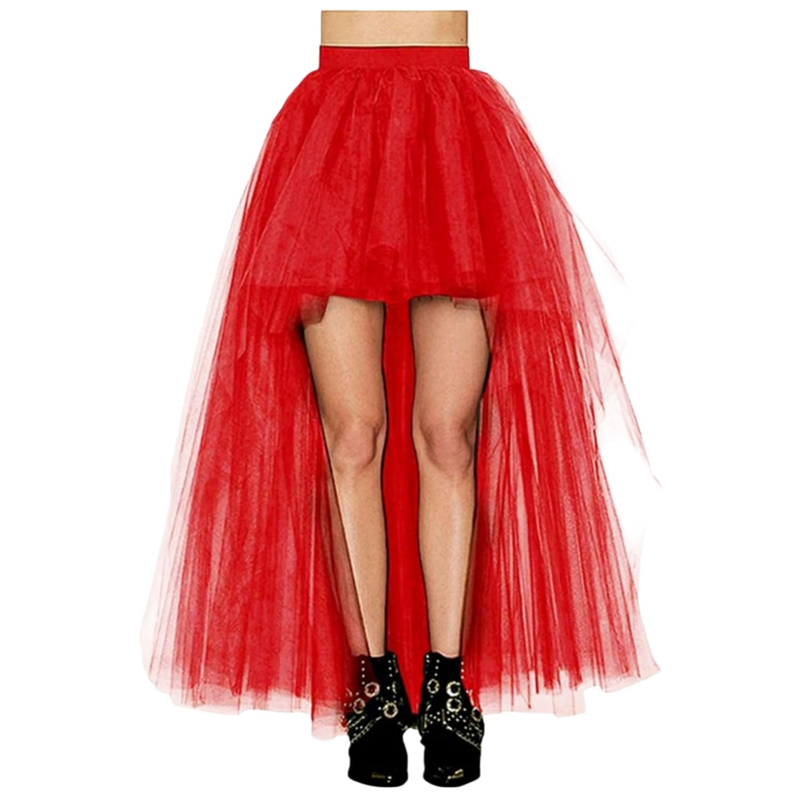 Minigonna Elegante Donna Nero Gotico Maxi Gonna A Strati Tulle Maglia Lunga Vita Alta Stile Punk Party Outfit Chic Look-Black-m