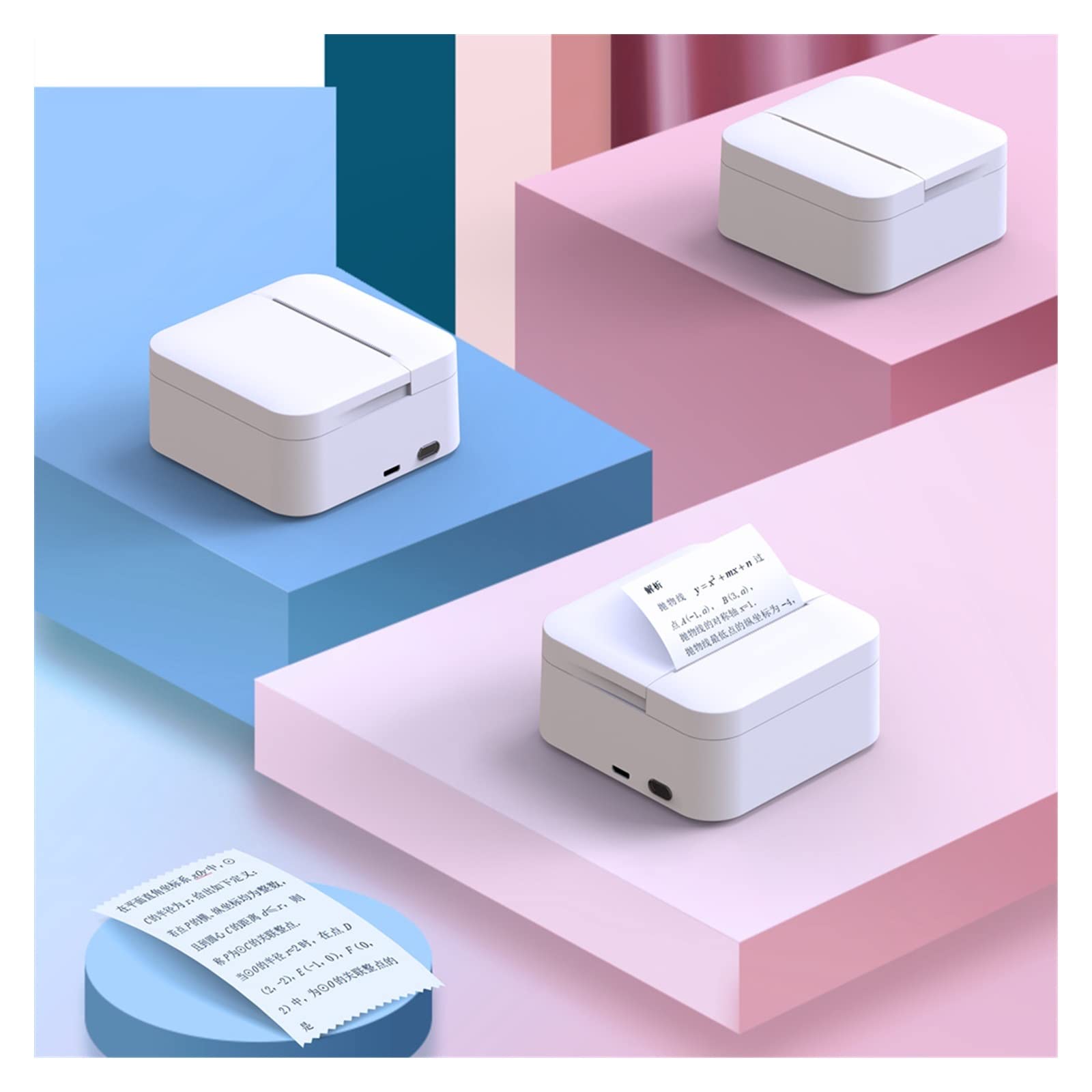 Ręczna drukarka atramentowa, 203dpi 57mm przenośna mini drukarka termiczna drukowanie naklejek bezprzewodowa Bluetooth bez atramentu kieszonkowa drukarka z listą notatek do domu(Set A)