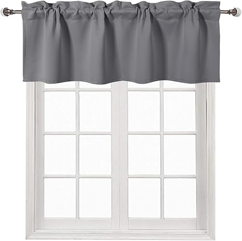 DWCN Cortina de cenefa para ventana de cocina, cortinas opacas con bolsillo para barra, 52 x 14 pulgadas de largo, 1 panel gris