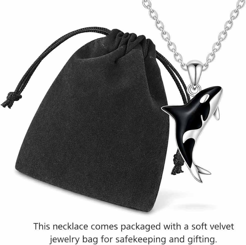 SUPAC Stainless Steel Silver Killer Whale Orca Whale Pendant Necklace, Black and Silver, Shamu Gift - Image 5