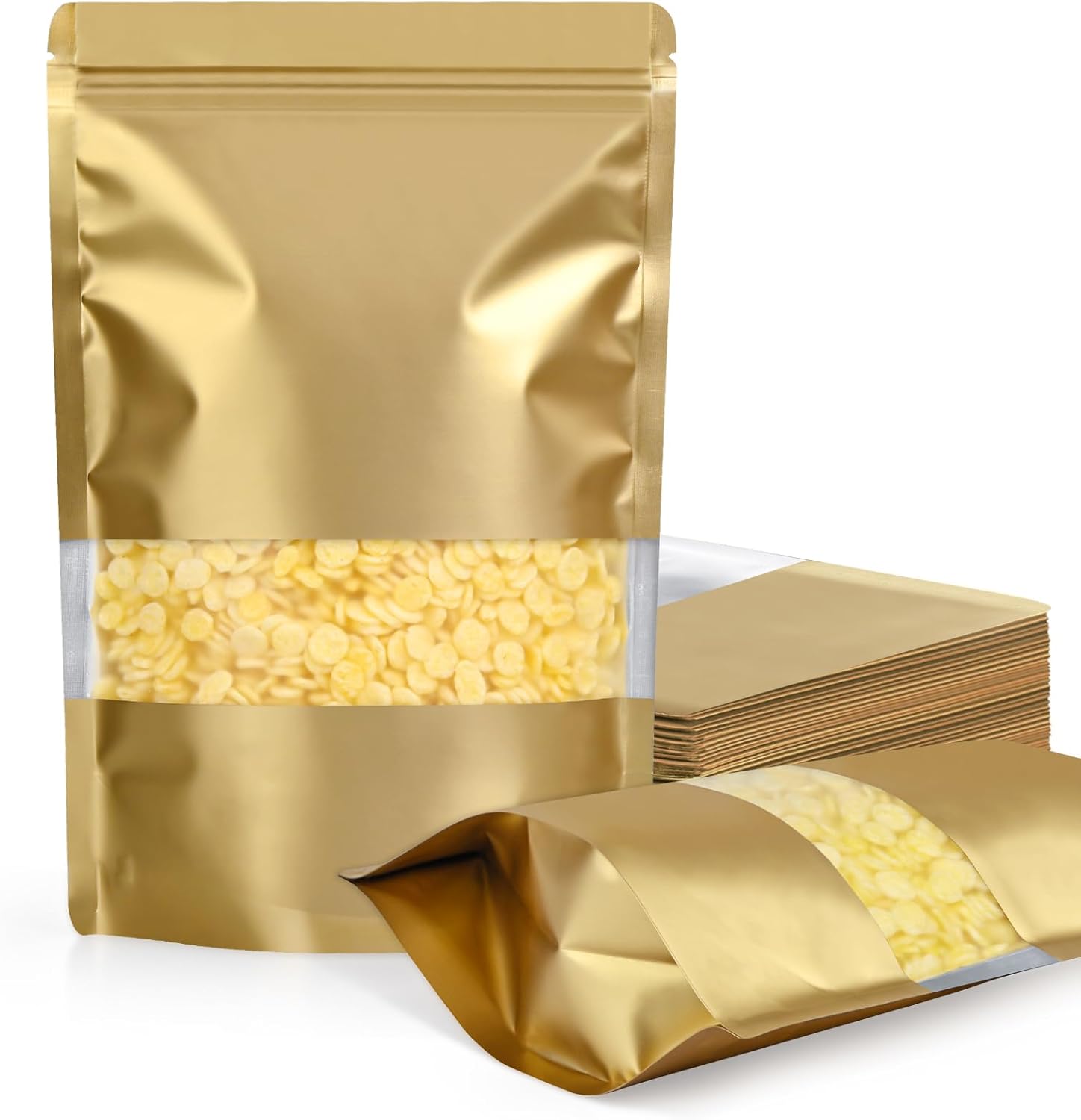 FireKylin 100 Pack Smell Proof Bags 6.3″ x 9.4″, Resealable Bags with Matte Window, Foil Pouch Stand Up Sealable Bags for Packaging(Gold)