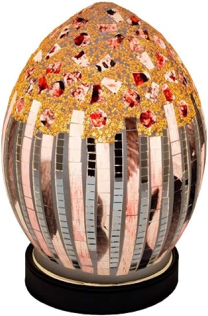 Britalia Art Deco Tile Mosaic Glass Vintage Egg Table Lamp 20cm | Black Base | 1 x SES E14 Bulb Required (Not Included) | Study - Bedroom - Lounge | Desk Light