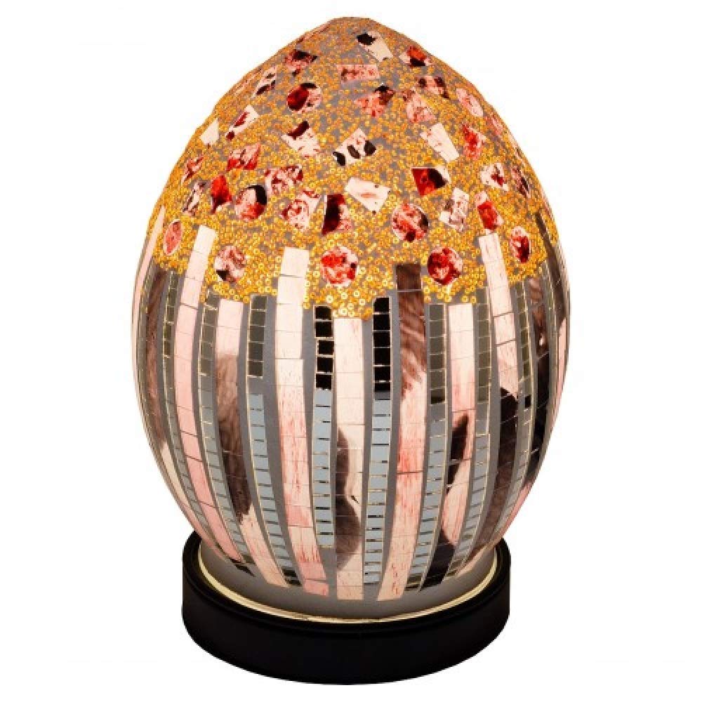 Britalia Art Deco Tile Mosaic Glass Vintage Egg Table Lamp 20cm | Black Base | 1 x SES E14 Bulb Required (Not Included) | Study - Bedroom - Lounge | Desk Light