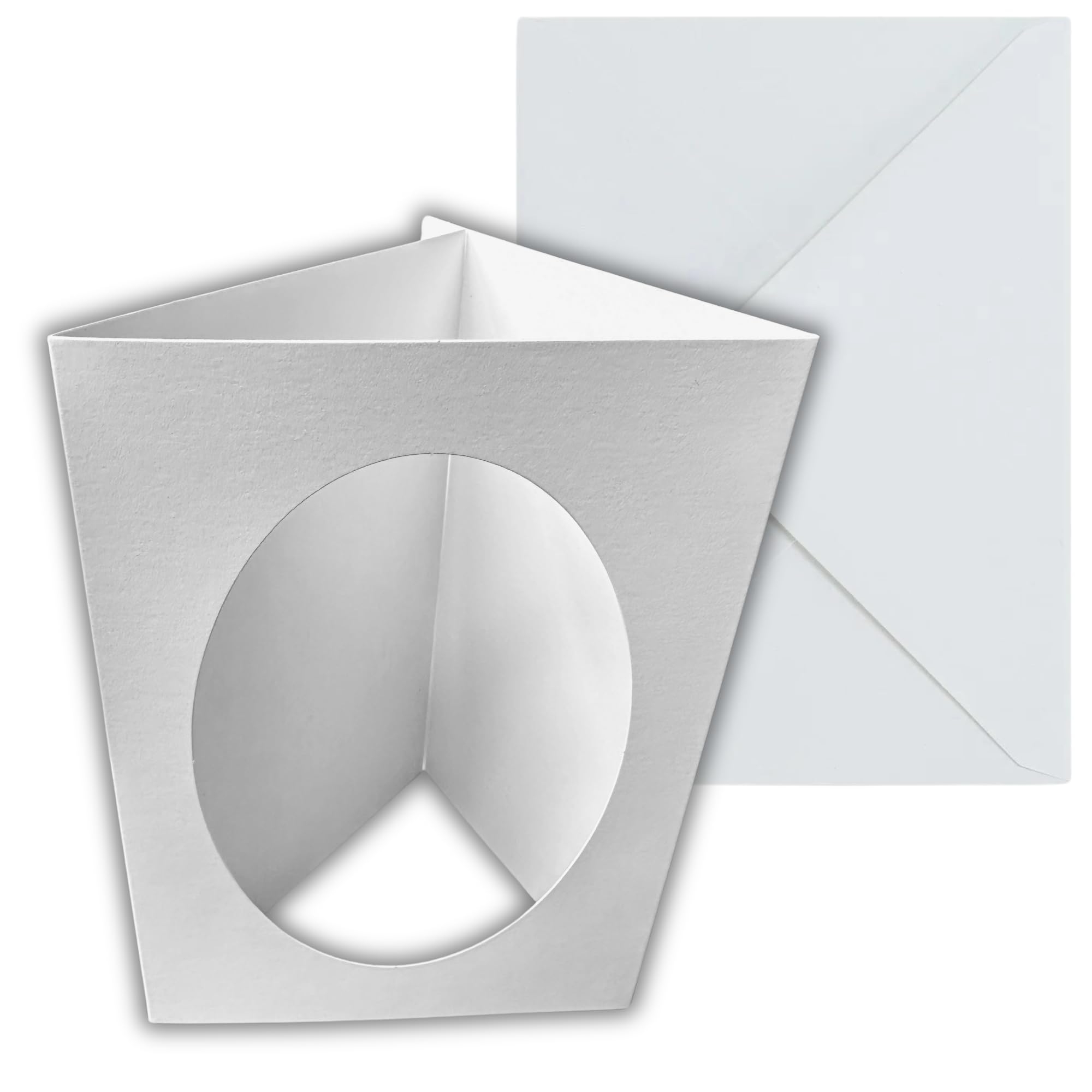 Stella Weds 10 Pack A6 White Oval Aperture Card Blanks & Envelopes, Tri-Fold, 300gsm for DIY Greeting Cards Invitations