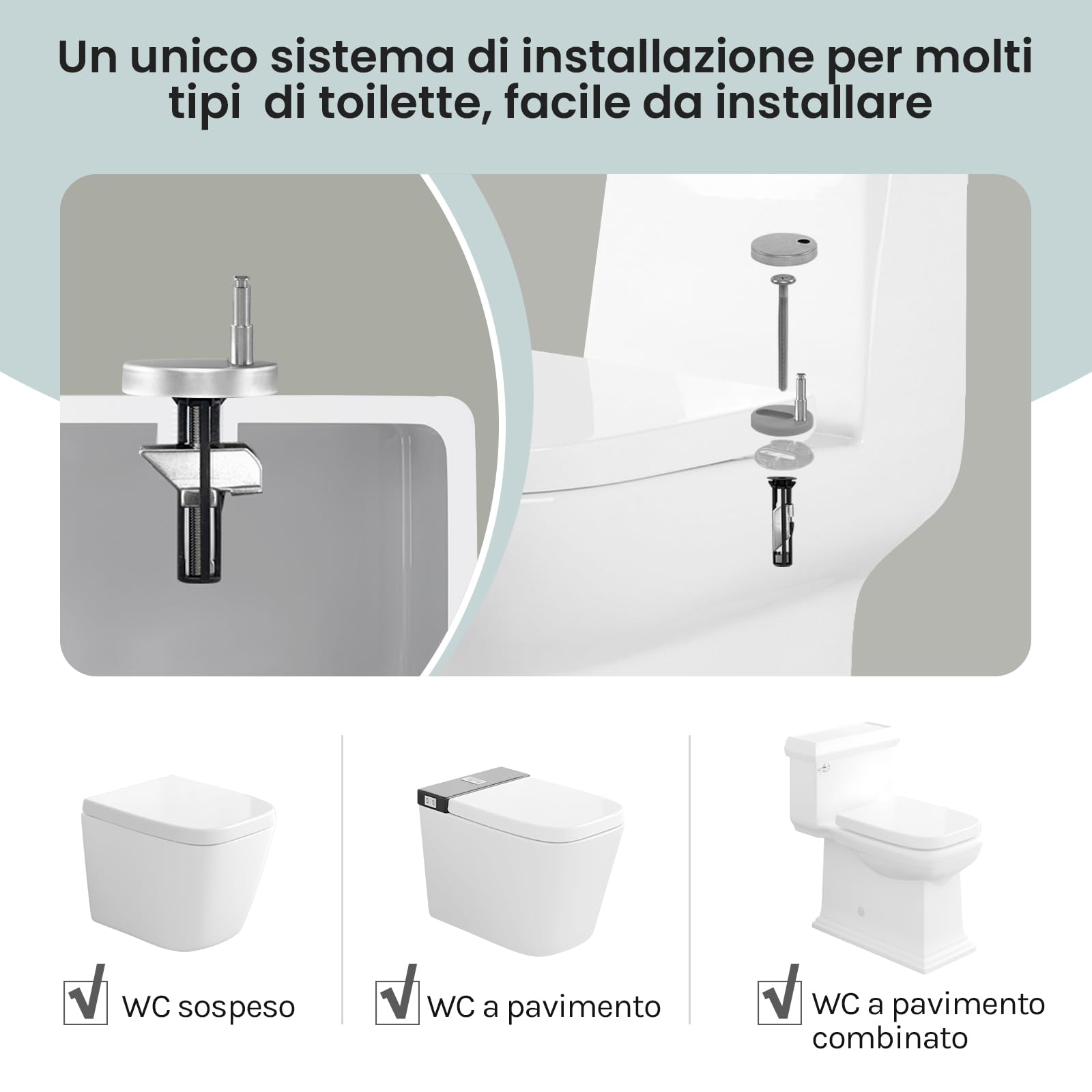 WOLTU Copriwater in Duroplast Sedile Copri WC Chiusura Ammortizzata Soft Close Bianco Forma Quadrata
