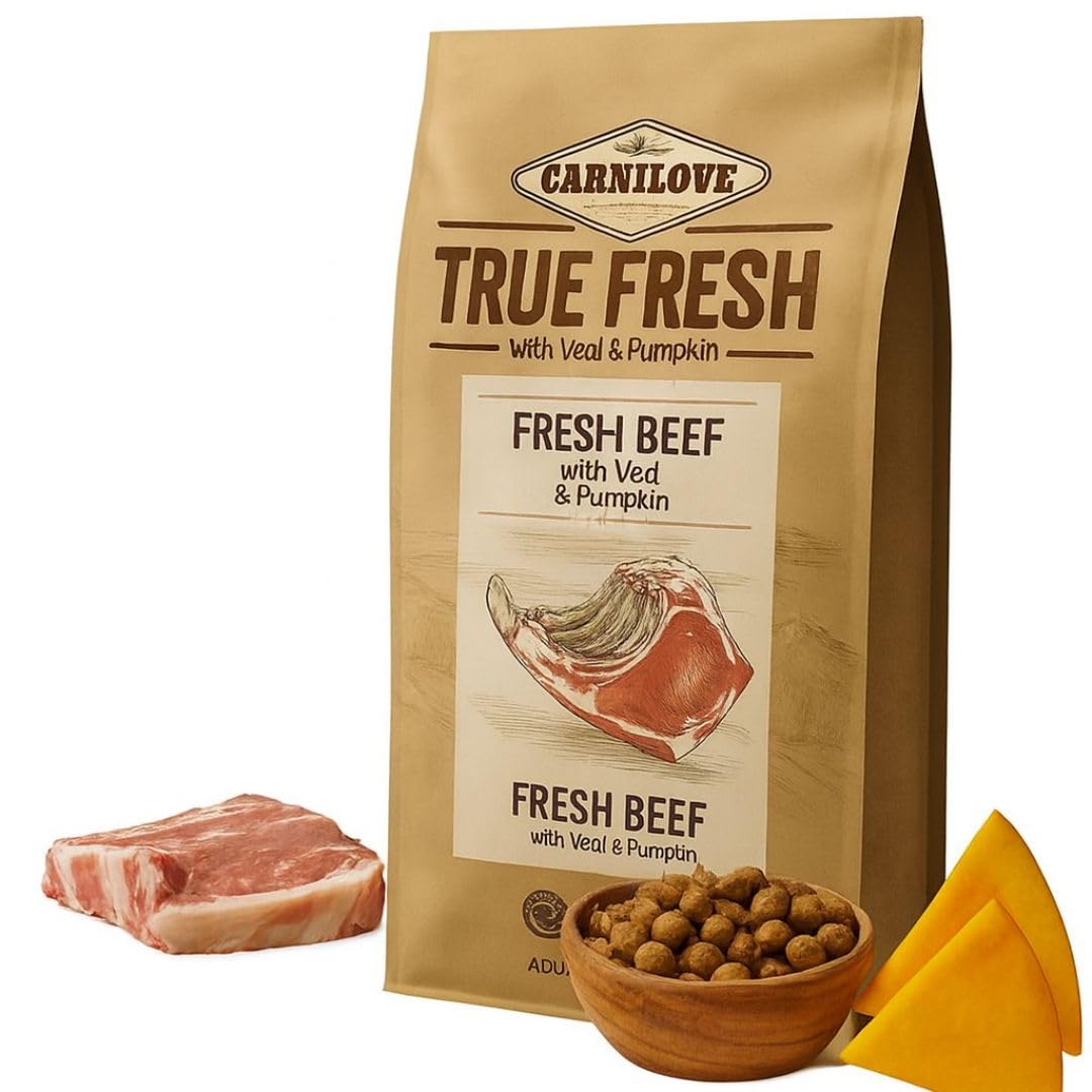 ANIMALUJOS - Carnilove True Fresh 4 kg + Lata Comida Húmeda 400 g Gratis | Pavo, Ternera o Pescado | Pienso Natural sin Cereales | Alta Digestibilidad Alimento para Perros (Ternera 4Kg + Regalo)