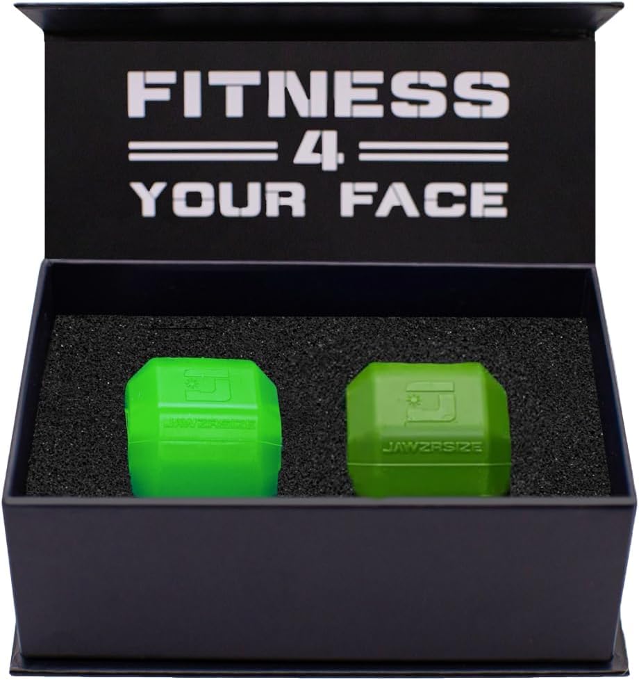 Jawzrsize Men's Jaw Exerciser - Pop N Go Guys Pack Intermediate Green and Advanced Green Jaw Trainer, Chin Bite Relief, Double Chin Reducer, Jaw Line Shaper and Neck Exerciser