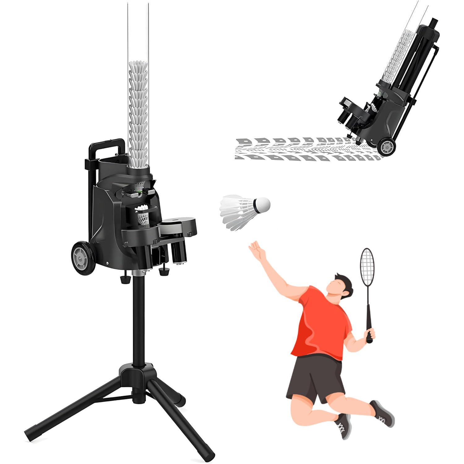 GLBMXDD Automatic Badminton Launcher, Intelligent Shuttlecock Machine, 52 Badmintons, Large Capacity Training Equipment for Players and Coaches for Gym & School MiniPro