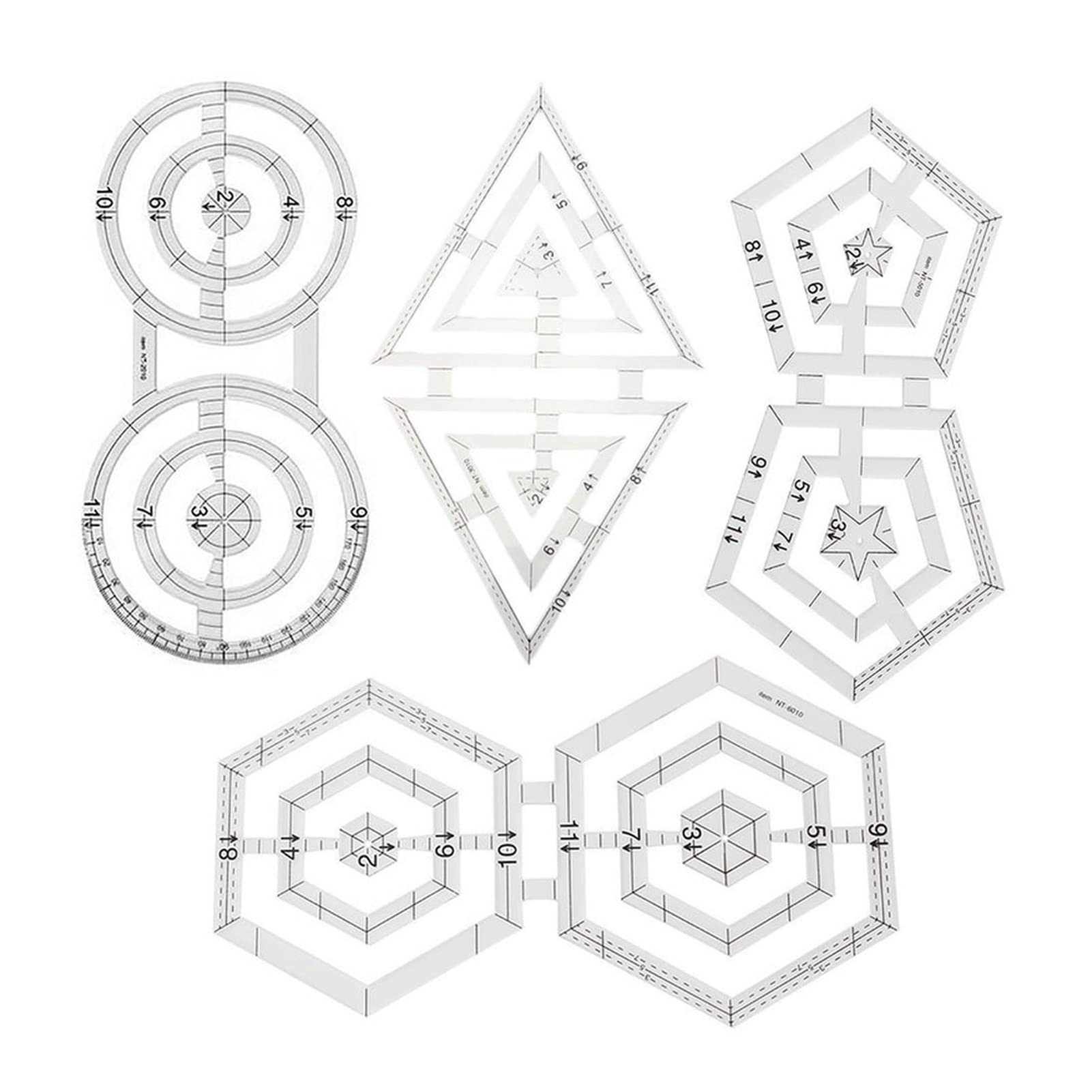 oiujhgCDS Rulers, 5pcs/set Sewing Ruler Thick Transparent DIY Circular Template Multi-Function Measuring Yardstick Patchwork Set