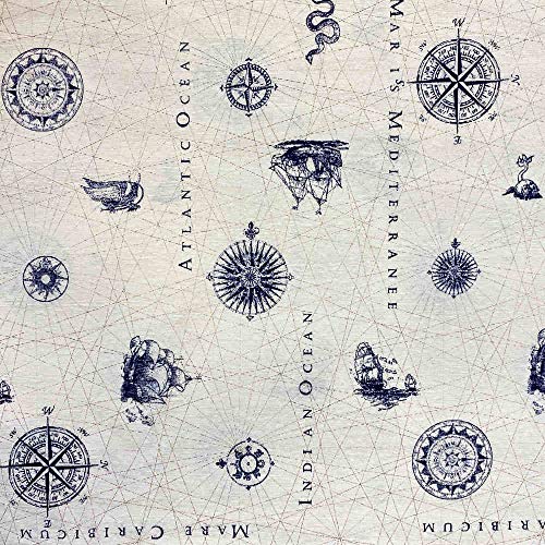Kt KILOtela - Tela de loneta estampada digital - Retal de 100 cm largo x 280 cm ancho | Carta náutica - Azul, blanco ─ 1 metro