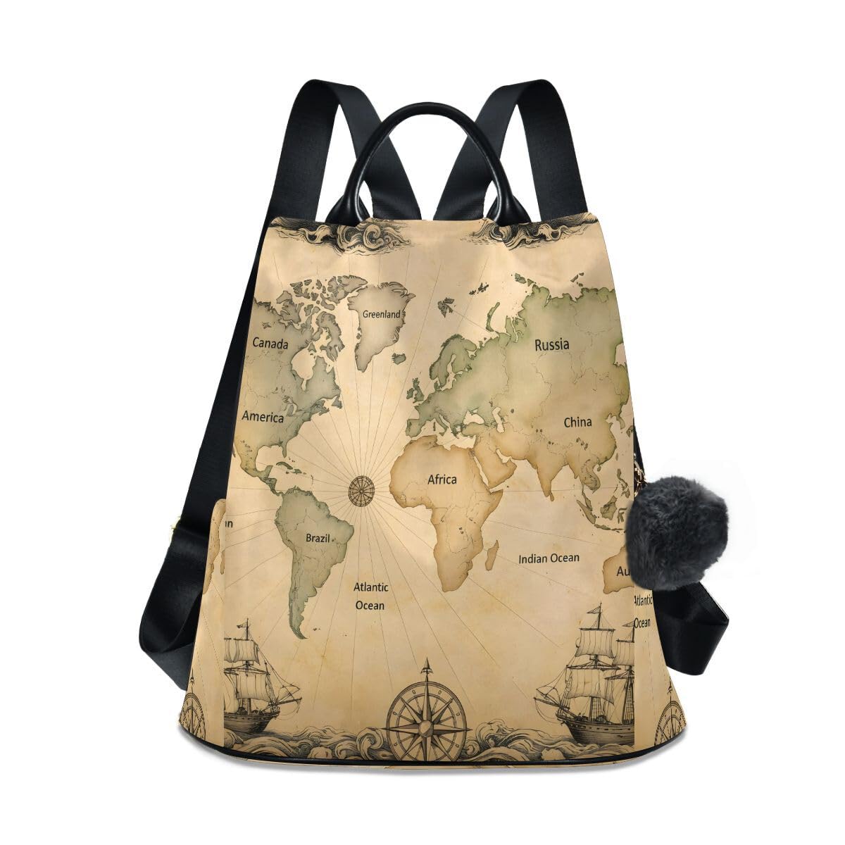 ALAZA Ancient Map Of The World Vignettes Compasses Dragons Sailboats Backpack Purse with Adjustable Straps for Woman Ladies
