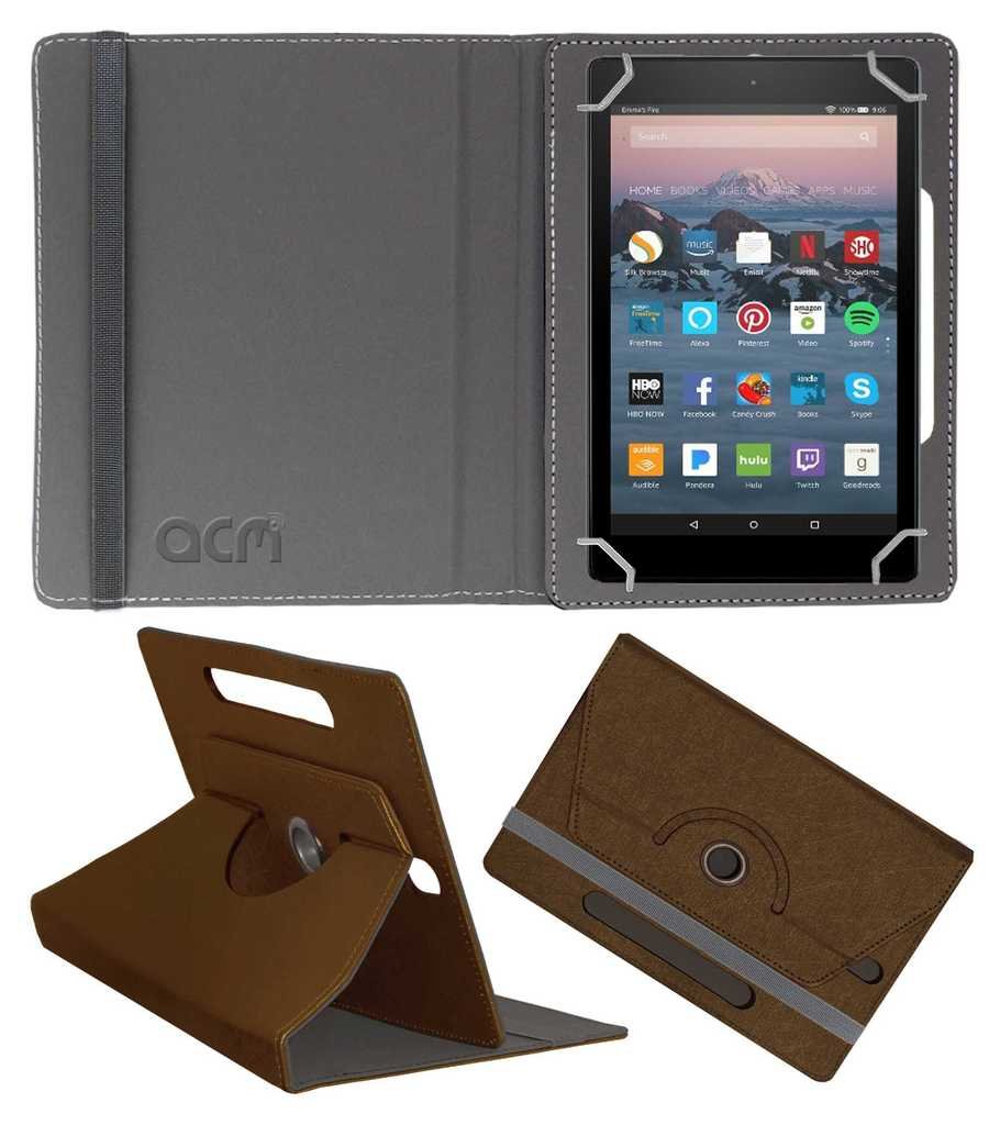 Acm Designer Rotating Leather Flip Case Compatible with Amazon Fire Tablet 7" Cover Stand Brown