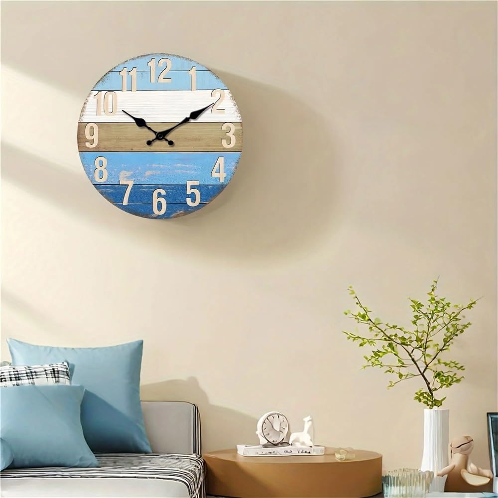 orologio da parete 1 pezzo Orologio da parete in legno impiallacciato Orologio da parete con design in legno blu Orologio da parete silenzioso senza ticchettio Adatto for soggiorno, camera da letto or
