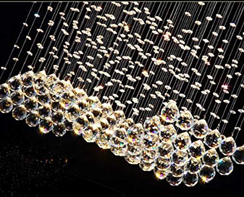 Moooni Modern Rectangular Crystal Chandelier Lighting Wave Raindrop Pendent Flush Mount Ceiling Light Fixture For Dining Room L31.5" X W11.8" X H27.6" #TOP6