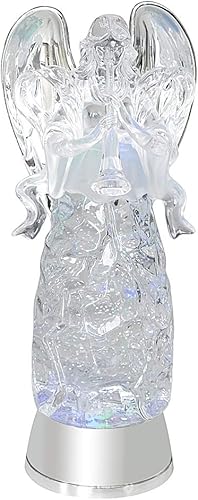 Eldnacele Ángel de globo de nieve con trompeta estatua de ángel de cristal con remolino iluminado timbre funciona con pilas multicolor que cambia de