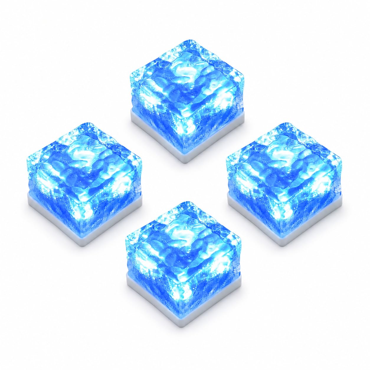GWSOLAR Solar Ground Lights 4 Pack, Blue LED, 7cm Brick Ice Glass Design, Auto On/Off, IP65 Waterproof Outdoor Garden Lights for Pathway, Patio, Deck & Tabletop