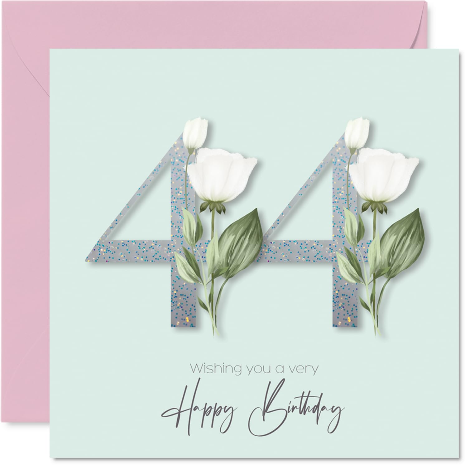 44th Birthday Cards for Women - Fancy Floral Flowers - Happy Birthday Card for 44 Year Old Woman Sister Cousin Friend Neighbour, 145mm Bday Greeting Cards