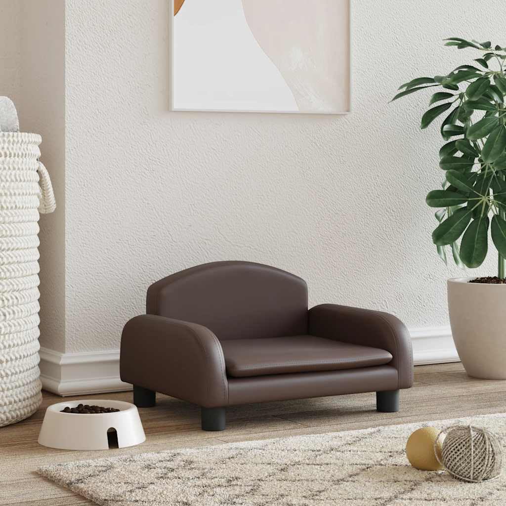 Hundesofa aus Kunstleder, Braun, 50 x 40 x 30 cm, Hundebett mit Rahmen aus massivem Kiefernholz und dickem Schaumstoff, wasserdichte Beschichtung, leicht zu reinigen, elegantes Design