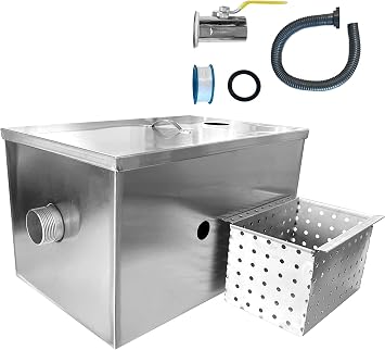 Commercial Grease Trap 9LBS Stainless Steel with Set Detachable Design for Restaurant Kitchen Cafe Canteen Factory Wastewater