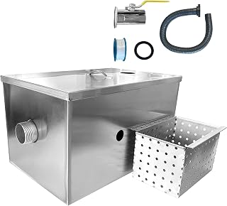 Commercial Grease Trap 9LBS Stainless Steel with Set Detachable Design for Restaurant Kitchen Cafe Canteen Factory Wastewater