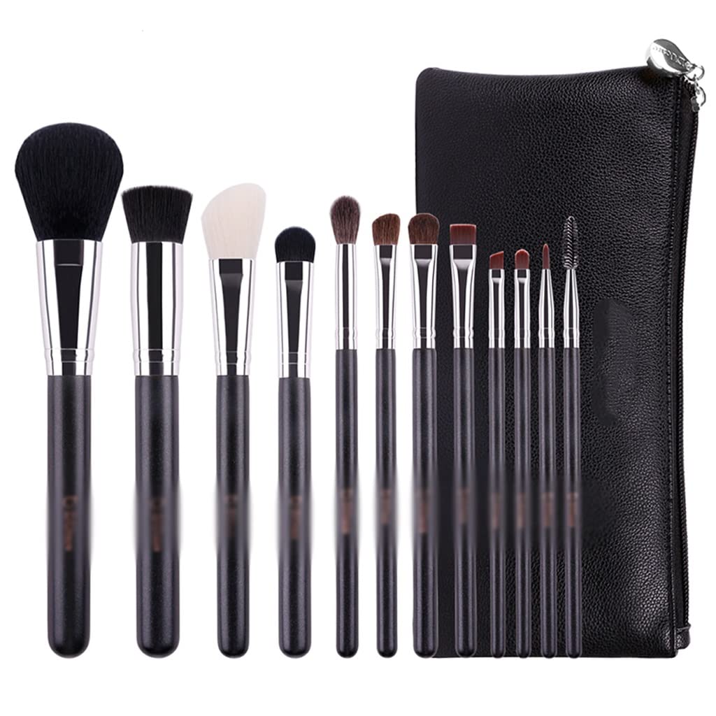 Juego de 12 brochas de Maquillaje Profesionales con Bolsas de Cuero, brochas de Maquillaje de Pelo Natural, brochas cosméticas de Belleza