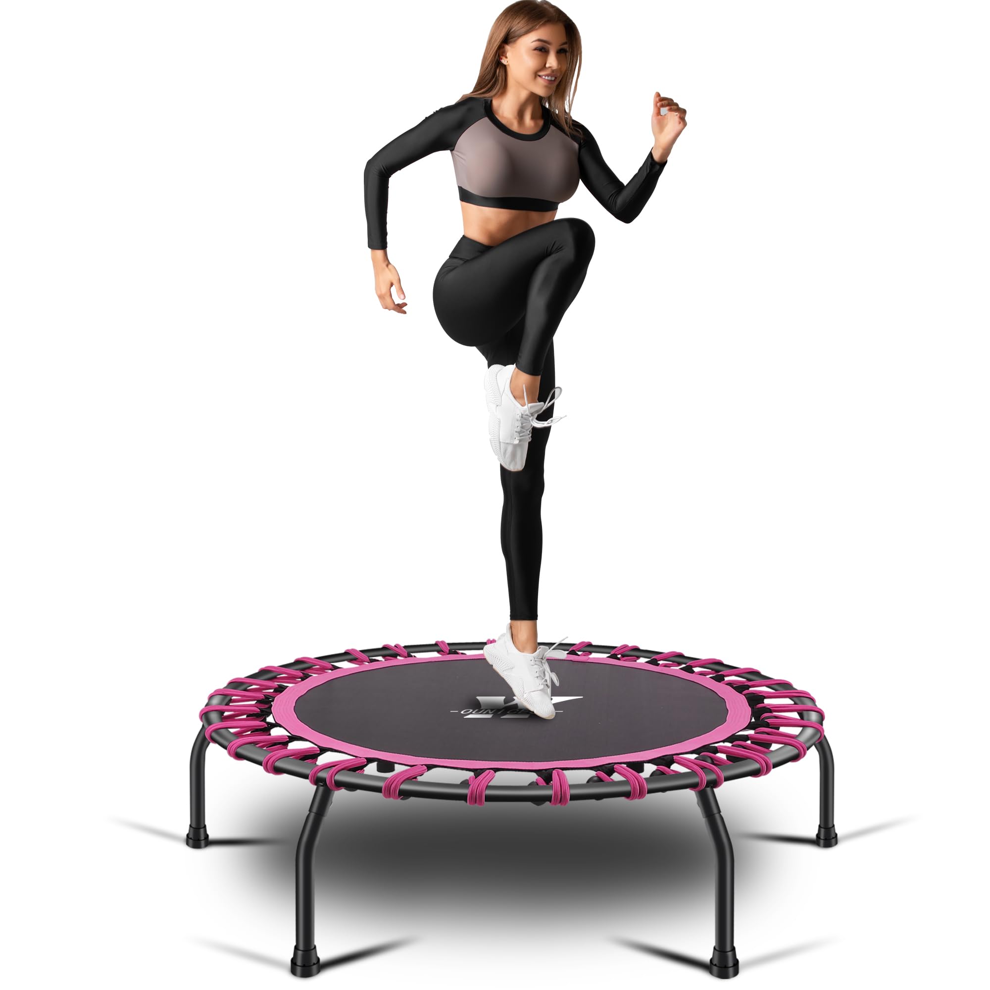 'YYOUNICEST 40''/48'' Mini Fitness Trampoline Indoor and Outdoor Family Fitness Trampoline Rebounder for Adults Adjustable Handle，Silent and Beautifully Designed Bungee MAX Limit 150kg'