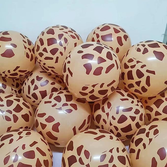 Party Port 10 Pcs Giraffe Printed Balloons 14 Inch Round Latex Balloons Decorative Party Balloons for Birthday, Jungle Theme, Zoo Theme, Baby Shower Carnival Festival (Beige)