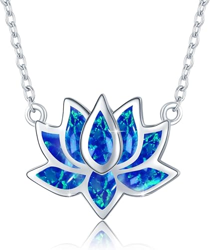 CUOKA MIRACLE Collar de loto de plata de ley 925 con dije de ópalo y flor de loto, collar de yoga, regalo para mujeres y mamá