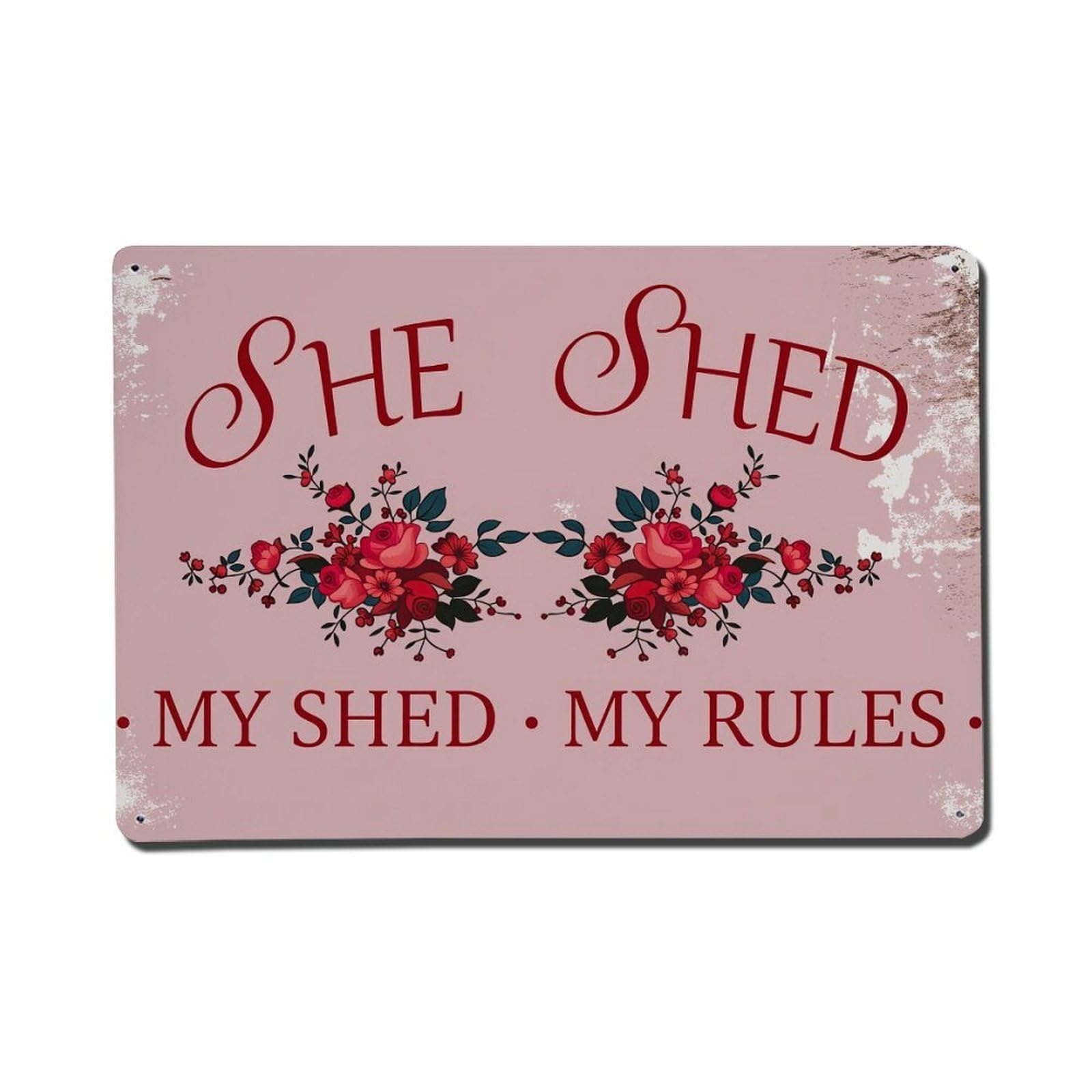 She Shed Floral Pattern Print Tin Sign Vintage Metal Poster, Home Bar Garage Man Cave Cafe Indoor & Outdoor Wall Decoration 8x12Inches