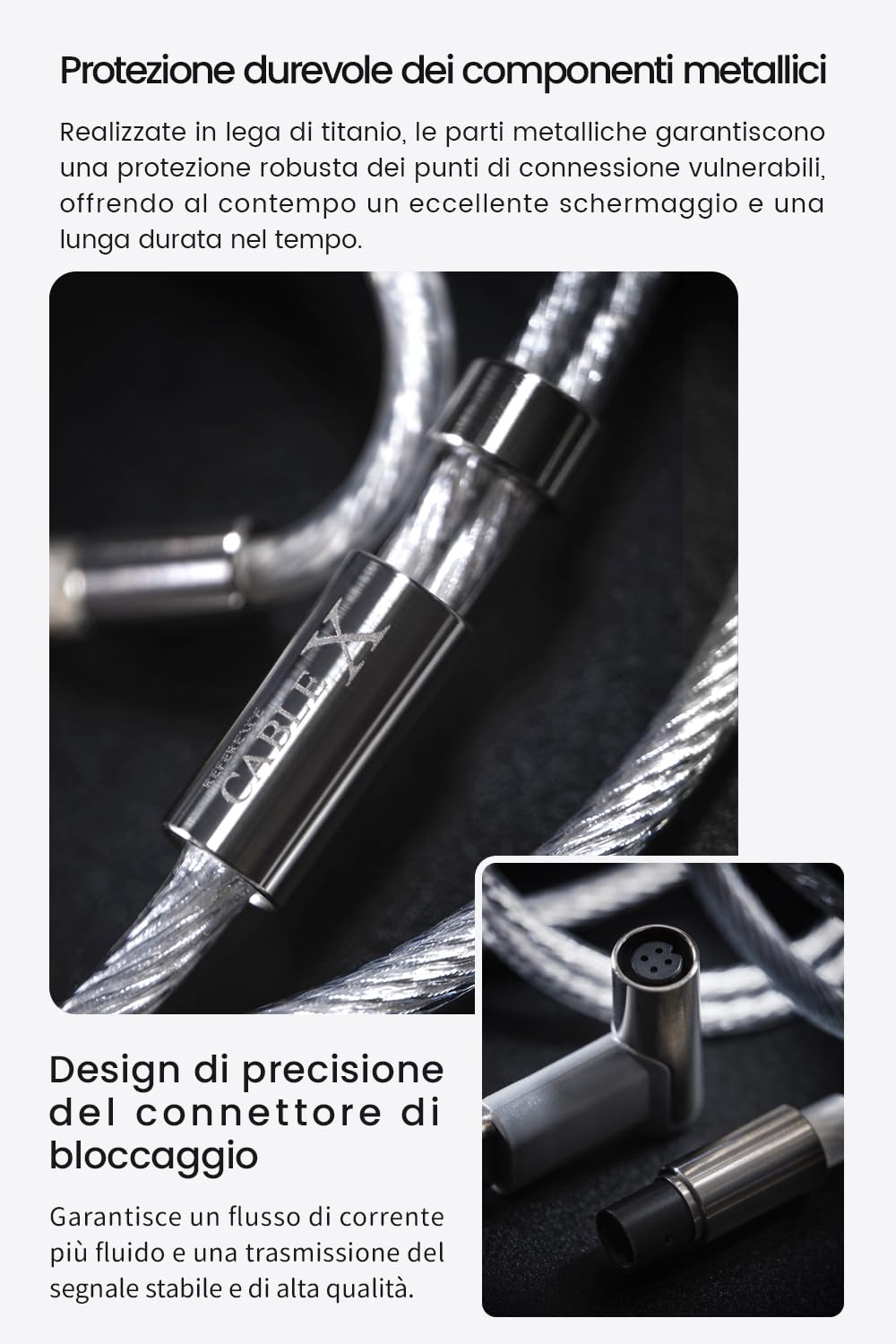 TANCHJIM CABLE X 0,78 2pin Cavo auricolare sostitutivo, aggiornato, placcato argento 1,25 m, cavo HIFI misto argento-rame per cuffie intrauricolari, chip DSP integrato 3,5 mm/4,4 mm/Type-C