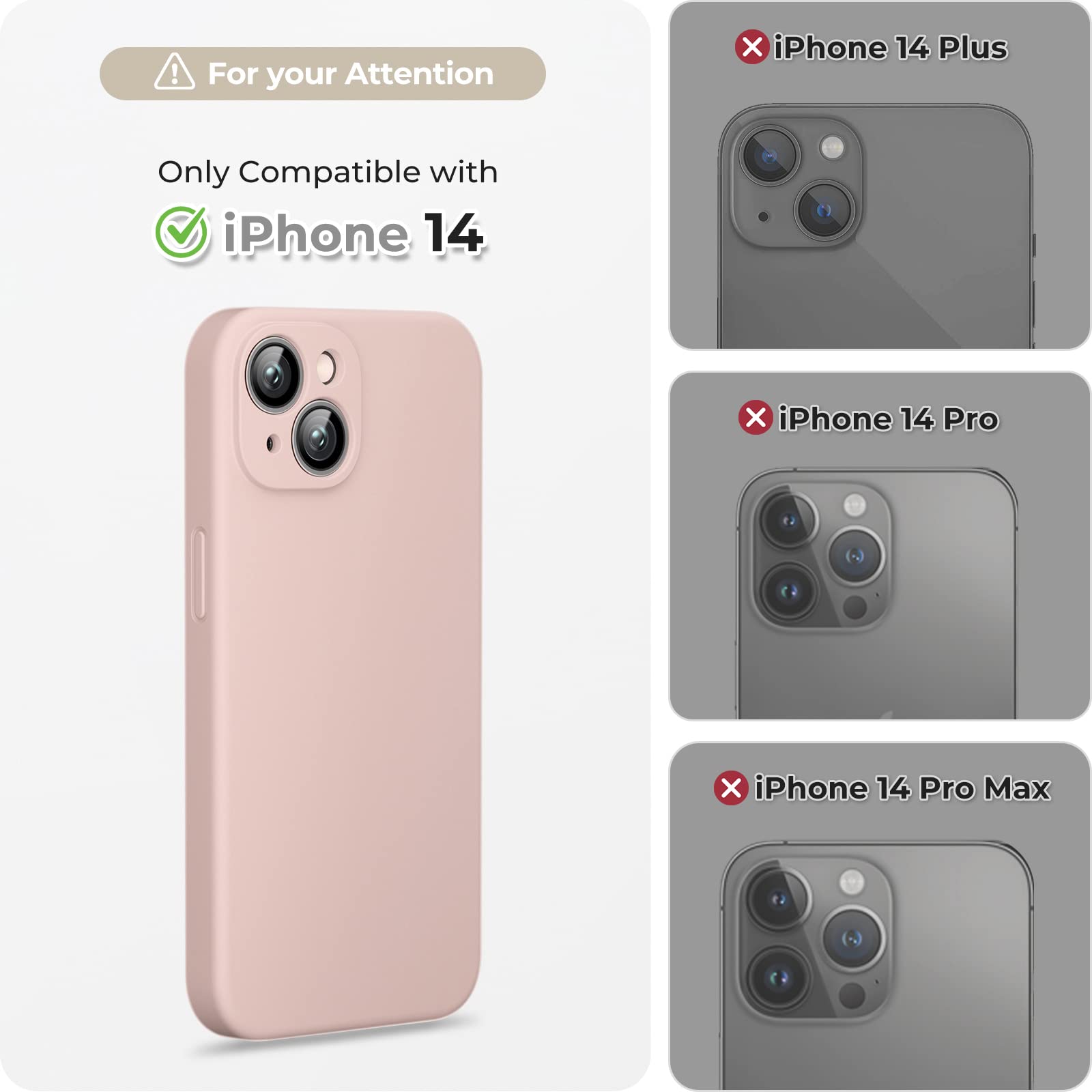 GOODVISH 3 in 1 Cover in Silicone per iPhone 14 6,1'' (2022), con 2 Pezzi di Pellicola Protettiva, Custodia per Cellulare Ultra Sottile Antiurto Resistente Protezione Fotocamera, Rosa Sabbia
