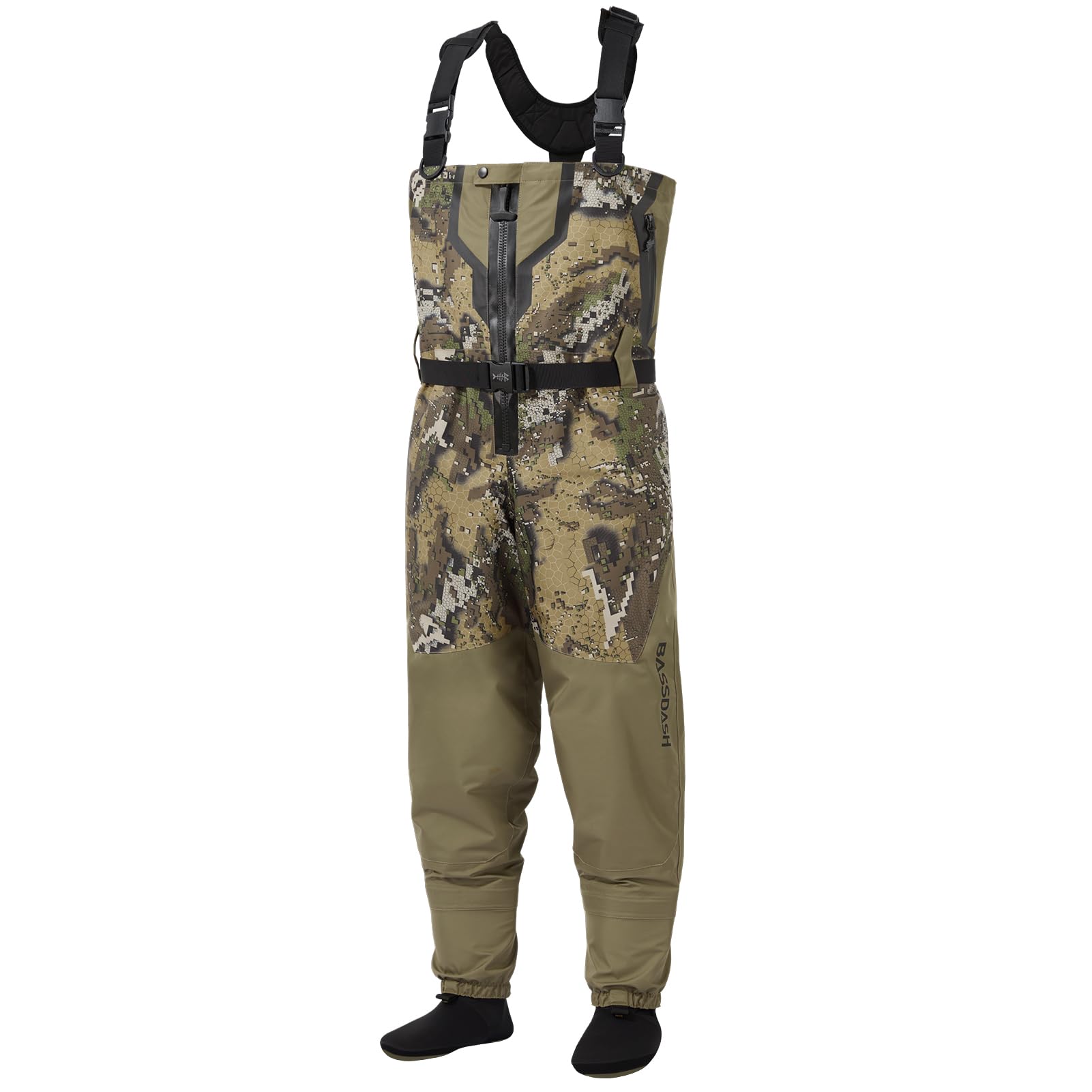 BASSDASH VORTEXIS Men's Zippered Breathable Chest Waders Waterproof for Fly Fishing Hunting Stocking Foot Lightweight