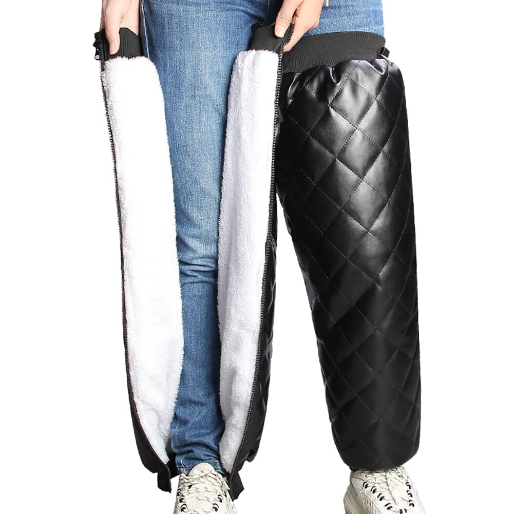 PU Leather Motorcycle Knee Pad Leg Warmer Protection With Plush Lined Winter Adjustable Long Windproof Knee Brace Support Protector Leggings Covers - Pain Relief, Warming Knee, Non-slip Comfort
