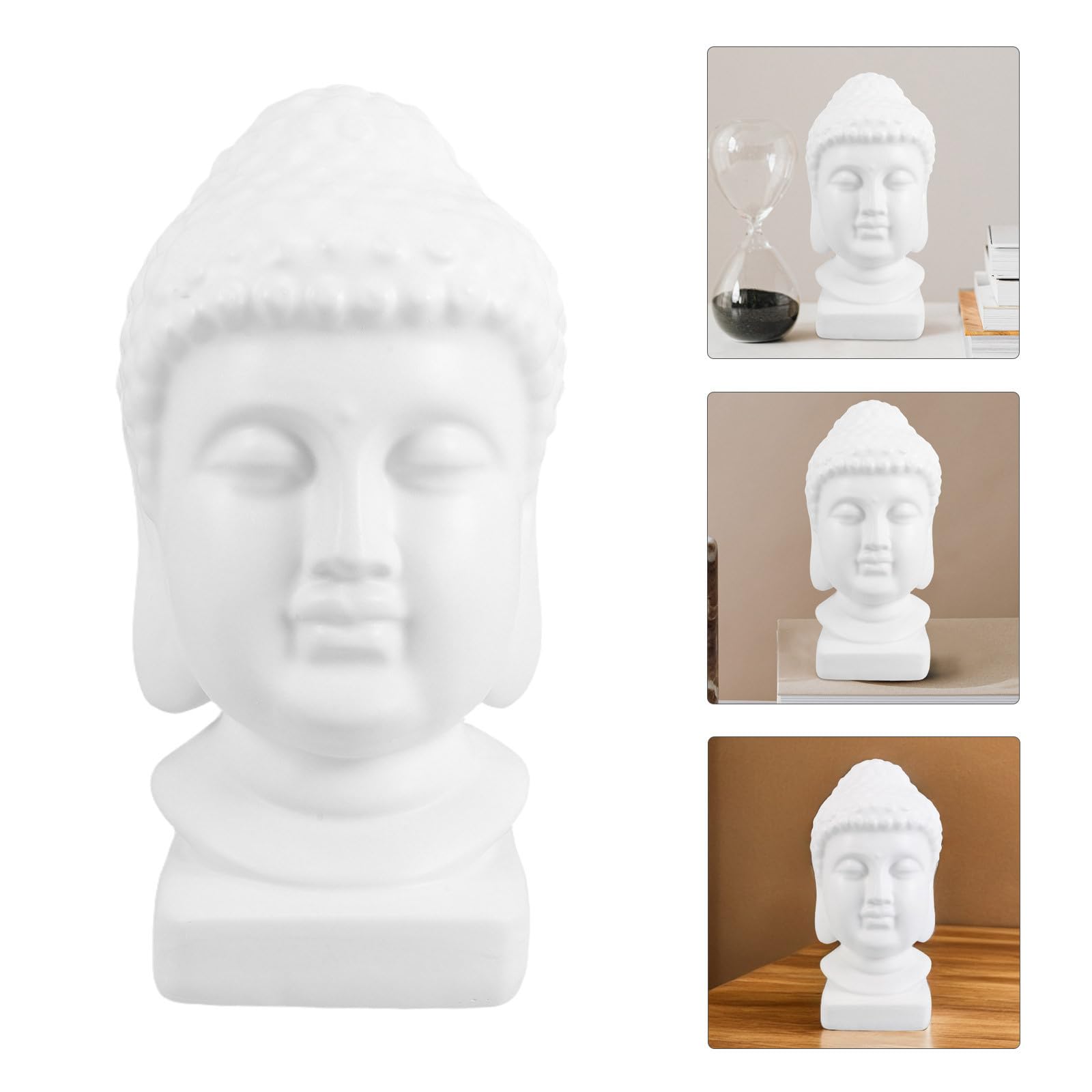 Tofficu Escultura Detalles Intrincados en Resina de Cabeza de Buda de Color Claro para Decoración del Hogar y Espacios de Meditación en Ocasiones Obsequios