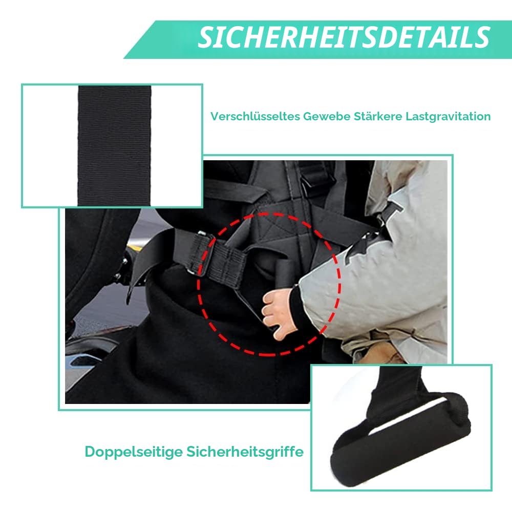Jolik Upgrade Kinder Motorrad Sicherheitsgeschirr verstellbar mit zwei Griffen, atmungsaktives reflektierendes Material in Schwarz
