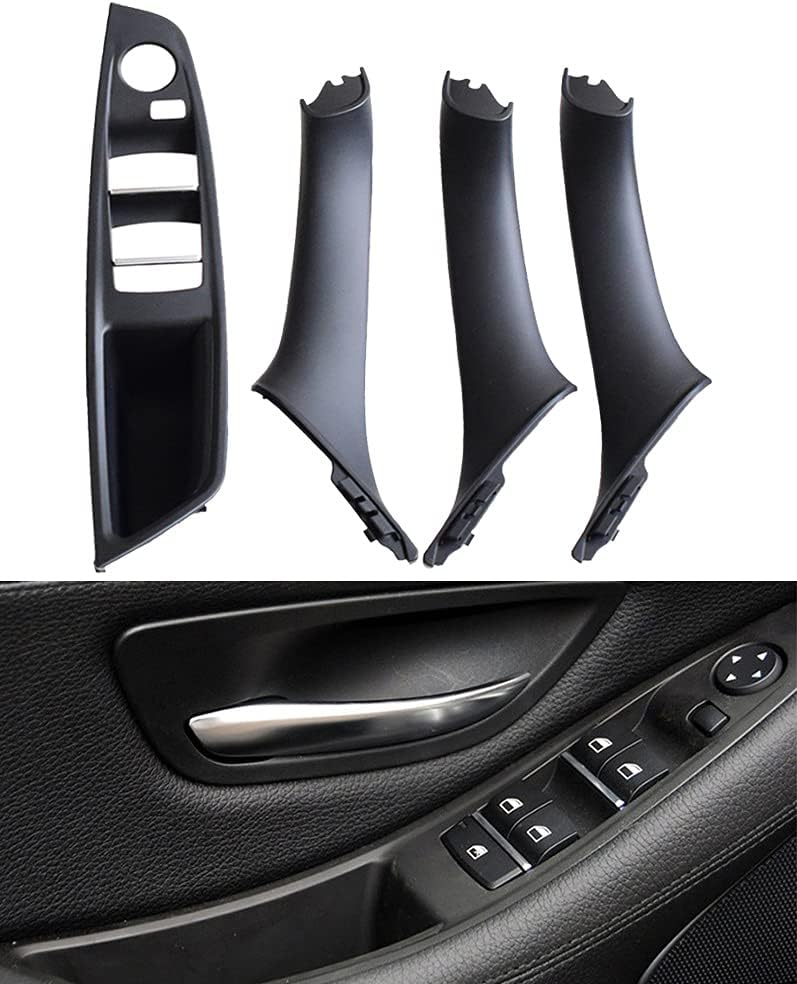 Side Door Handle Inner Door Pull Handle Trim Cover Kits Replacement Window Switch Armrest Panel for BMW 5 Series 520 523 525 528 530 535 (Black)