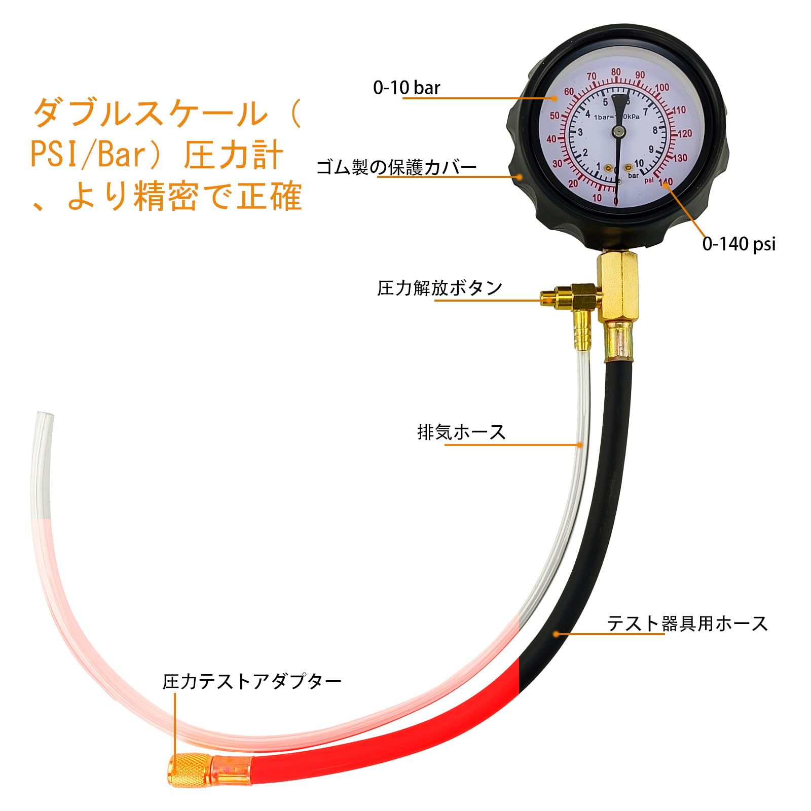Amazon.co.jp: AeKeatDa 0～140psi ガソリン車 燃圧計 各種ホース