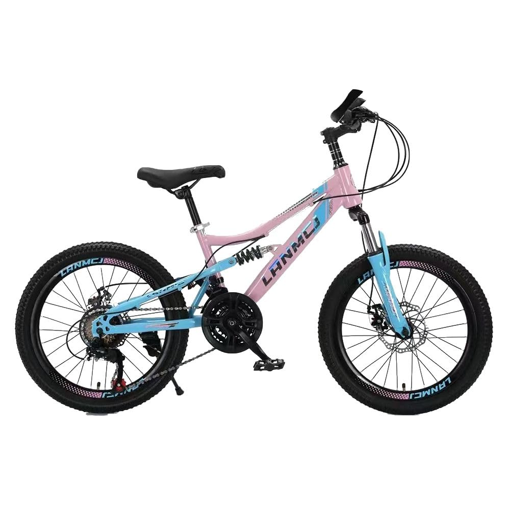 7 Speed Kids Bike, Pink Girls Mountain Bike, 18” 20" Road Bike, Sport Bicycle, Girls Cycle, Double Front and Rear Suspension, 7 Gears, Dual Disc Break, Tool Kit, 6 to 12 Year Old (20 Inch)