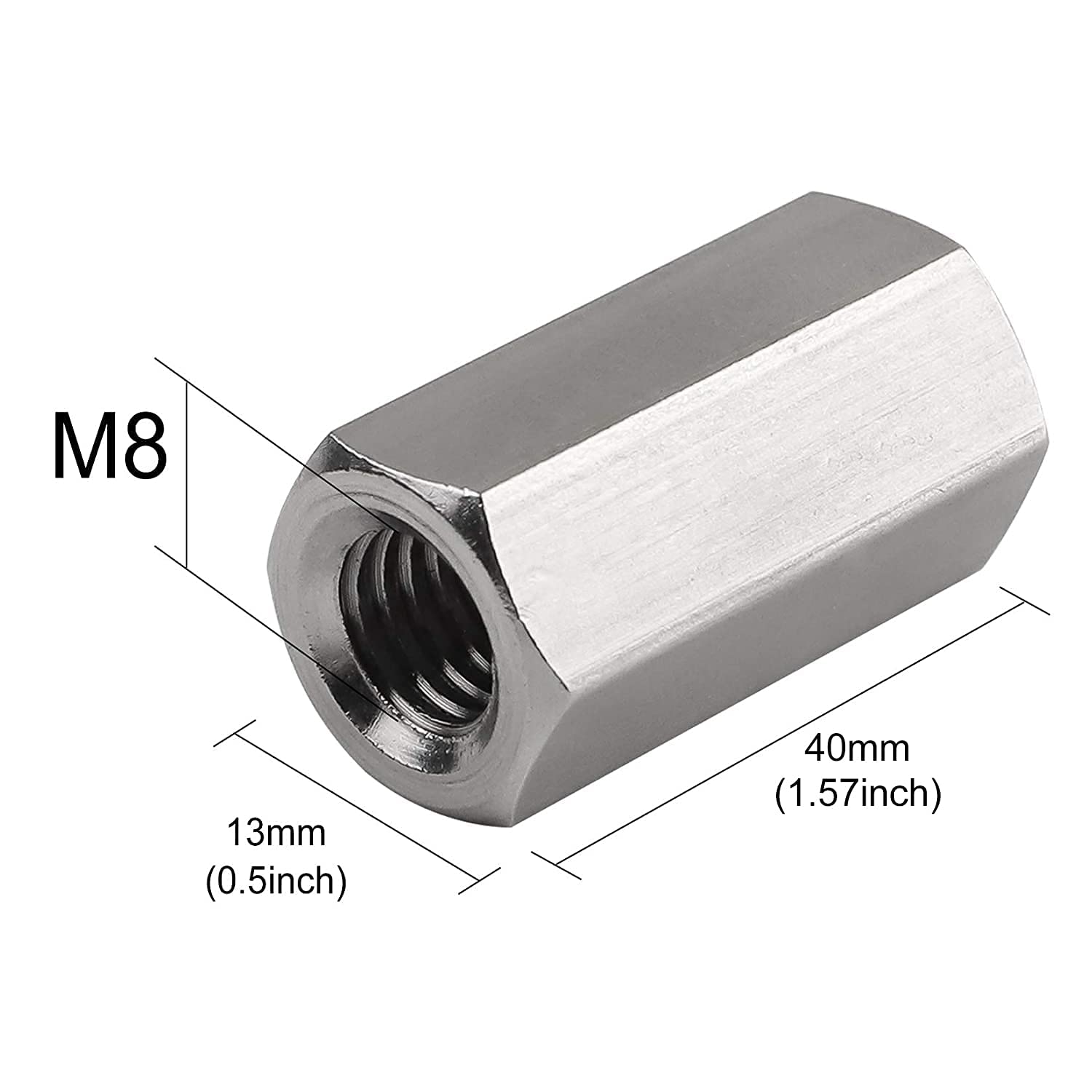 M12 X 1.75-Pitch 12mm Length Coupling Nuts, 2 Pack 304 Stainless Steel Metric Hex Rod Coupling Nuts - View #9