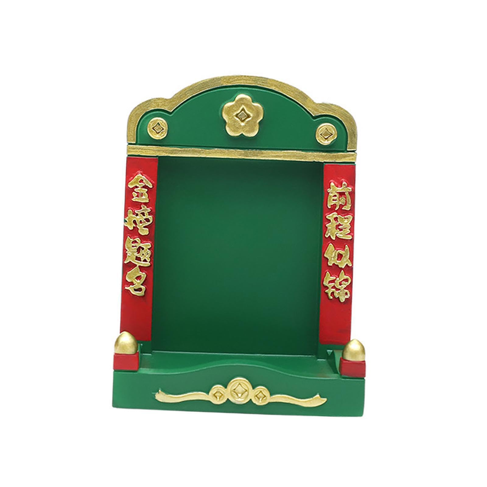Yixannx Green Mini Shrine Mini Buddhist Niche Tabletop Decoration Charming Resin Colorful Ornament Unique Feng Shui Small Buddha Altar Gift Desk Office Home Living, 7.5X7x10cm