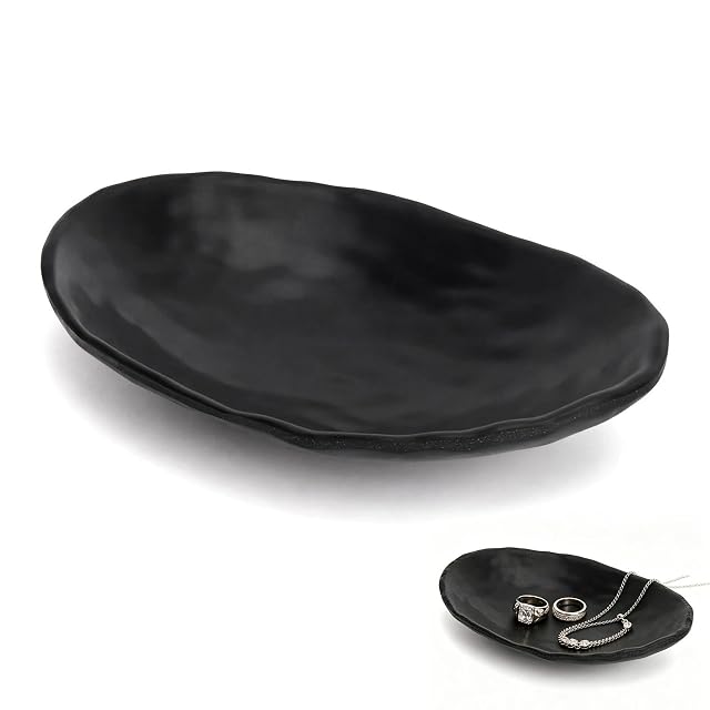 Taca na Klucze, 20 x 13,5 x 4 cm Miska z Melaminy, Czarna Owalna Tacka na Biżuterię, Miska Dekoracyjna do Kluczy Monet Przedpokoju Salonu Łazienki Sypialni Biurka Komody Kuchni Wejścia