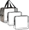 HAOGUAGUA 3 Pieces Clear Makeup Cosmetic Bags, TSA Approved Toiletry Bags Set for Travel, Waterproof Clear PVC Organizer with Zipper Handle, Portable Travel Luggage Pouch Black