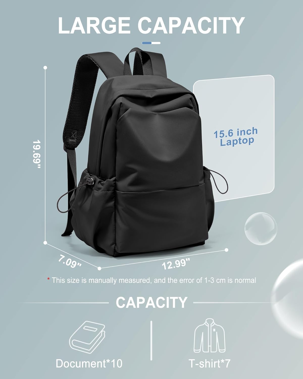 Backpack For Women Men School Aesthetic Lightweight College Backpack for Boys Girls Book Bag Casual Daypack Laptop Gym Backpacks Black-L - Image 3