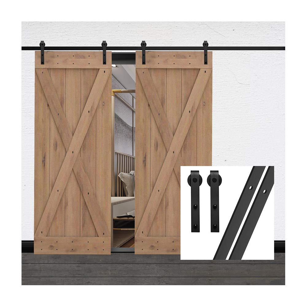 GIFSIN 12FT/366cm Sliding Barn Door Sliding Door Kit Barn Door Hardware for Double Door,J-Shaped Hanger