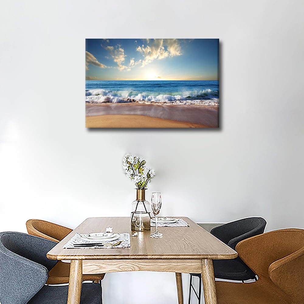 TISHIRON Sea Waves Canvas Wall Art for Living Room Seascape Modern Home Decor Coastal Beach Posters Artwork for Bedroom Office Wall Art Painting Bathroom Pictures Ready to Hang - Image 2