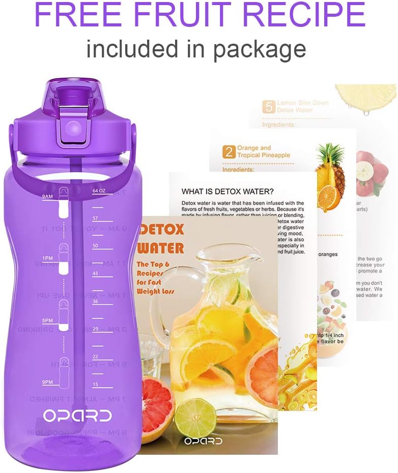 Opard 64 oz Water Bottle with Time Marker to Drink Half Gallon Motivational Water Bottle with Straw and Handle Large BPA Free Water Jug for Sports Gym Fitness