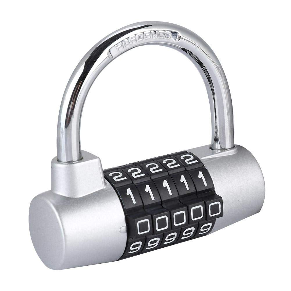5 Digit Padlock, Zinc Alloy Locker Lock, Code Lock U-shaped Suitcase Door Combination Lock for Gym, School, Home, Office, Travel, Outdoor, Cabinet, Office(Silver)