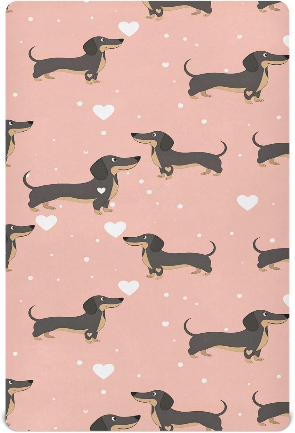 Pfrewn Crib Sheets for Boys Girls Dachshund Fitted Crib Sheet for Mini Crib Mattress Dogs Hearts Stretch Soft Toddler Baby Playard Sheet, 39x27x5IN