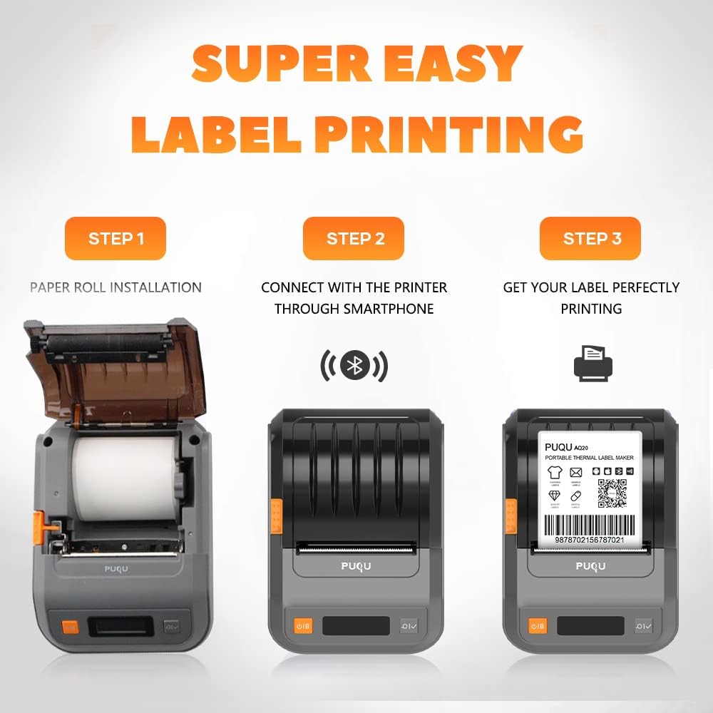 PUQU Label Printer | Portable Bluetooth Thermal Label Maker Q20 with Rechargeable Battery, Apply to Labeling, Shipping, Office, Cable, Retail, Barcode and More, Compatible for Android & iOS System : Everything Else